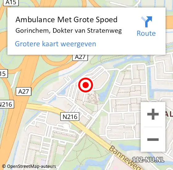 Locatie op kaart van de 112 melding: Ambulance Met Grote Spoed Naar Gorinchem, Dokter van Stratenweg op 14 februari 2024 21:05