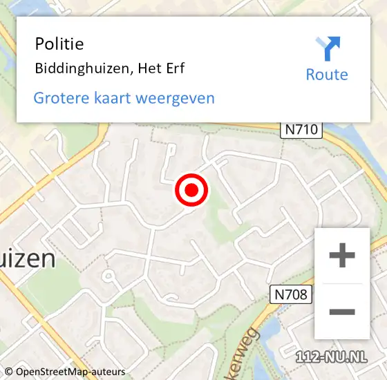 Locatie op kaart van de 112 melding: Politie Biddinghuizen, Het Erf op 14 februari 2024 21:23