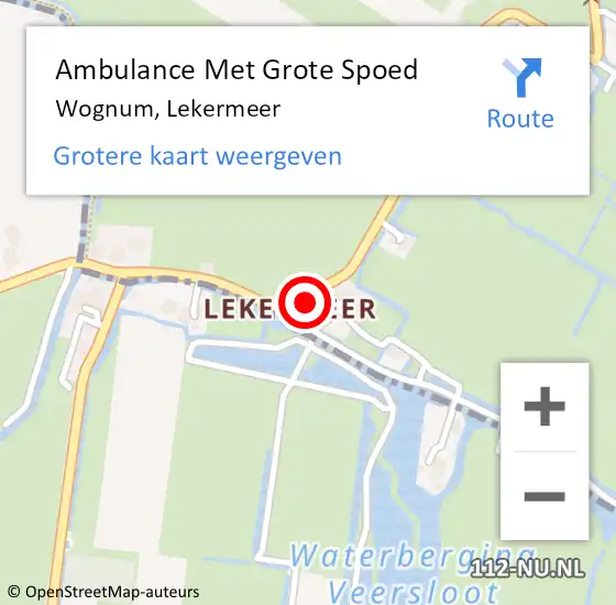 Locatie op kaart van de 112 melding: Ambulance Met Grote Spoed Naar Wognum, Lekermeer op 14 februari 2024 21:27