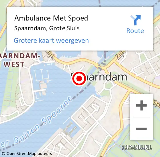 Locatie op kaart van de 112 melding: Ambulance Met Spoed Naar Spaarndam, Grote Sluis op 14 februari 2024 21:46