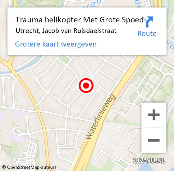 Locatie op kaart van de 112 melding: Trauma helikopter Met Grote Spoed Naar Utrecht, Jacob van Ruisdaelstraat op 14 februari 2024 23:03