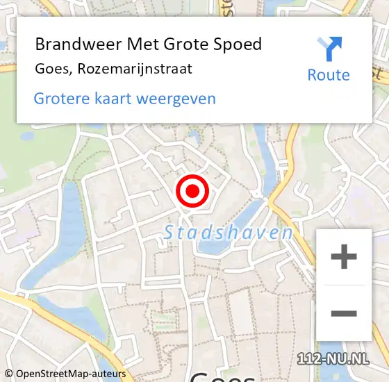 Locatie op kaart van de 112 melding: Brandweer Met Grote Spoed Naar Goes, Rozemarijnstraat op 14 februari 2024 23:06