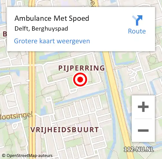 Locatie op kaart van de 112 melding: Ambulance Met Spoed Naar Delft, Berghuyspad op 14 februari 2024 23:33