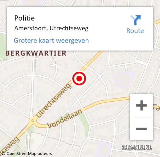 Locatie op kaart van de 112 melding: Politie Amersfoort, Utrechtseweg op 15 februari 2024 00:19