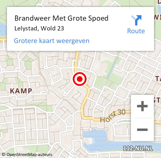 Locatie op kaart van de 112 melding: Brandweer Met Grote Spoed Naar Lelystad, Wold 23 op 15 februari 2024 01:20