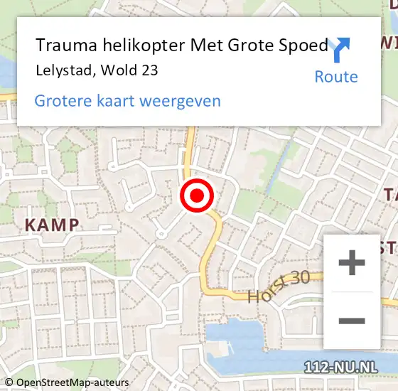 Locatie op kaart van de 112 melding: Trauma helikopter Met Grote Spoed Naar Lelystad, Wold 23 op 15 februari 2024 01:22