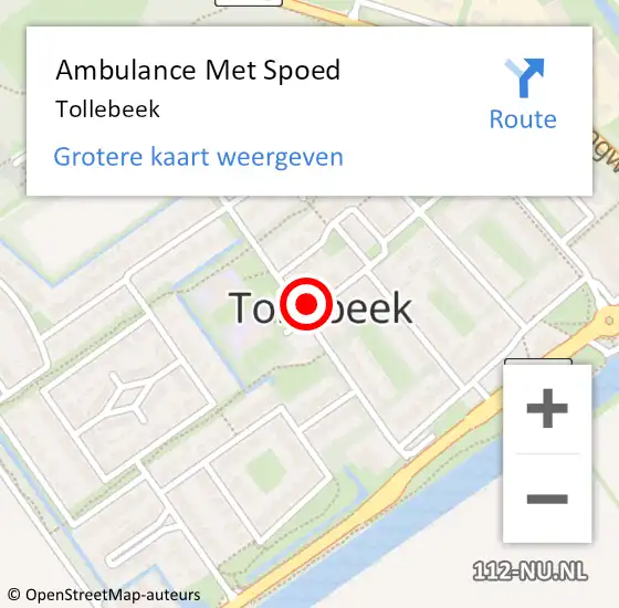 Locatie op kaart van de 112 melding: Ambulance Met Spoed Naar Tollebeek op 15 februari 2024 04:02