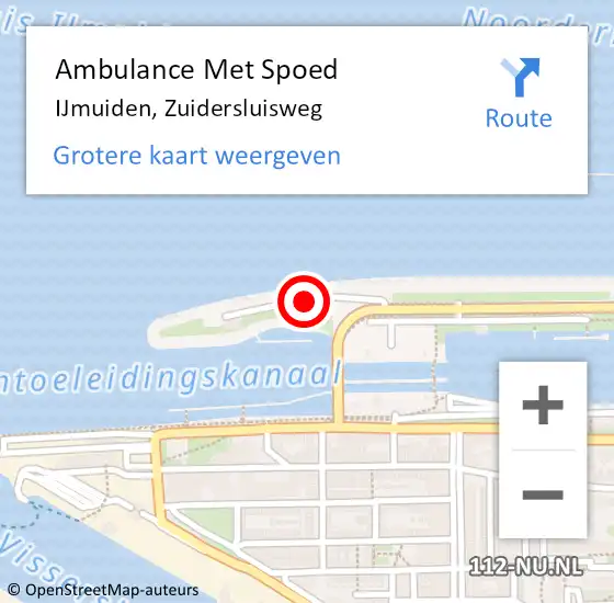Locatie op kaart van de 112 melding: Ambulance Met Spoed Naar IJmuiden, Zuidersluisweg op 15 februari 2024 04:30