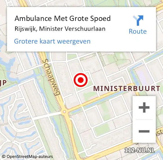 Locatie op kaart van de 112 melding: Ambulance Met Grote Spoed Naar Rijswijk, Minister Verschuurlaan op 15 februari 2024 04:34