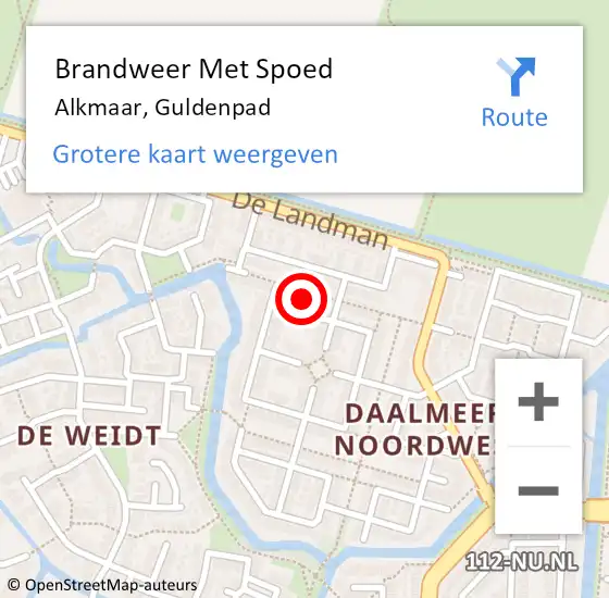 Locatie op kaart van de 112 melding: Brandweer Met Spoed Naar Alkmaar, Guldenpad op 15 februari 2024 05:50