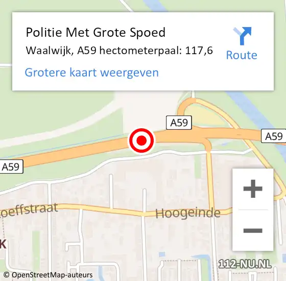 Locatie op kaart van de 112 melding: Politie Met Grote Spoed Naar Waalwijk, A59 hectometerpaal: 117,6 op 15 februari 2024 05:53