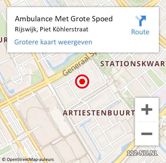 Locatie op kaart van de 112 melding: Ambulance Met Grote Spoed Naar Rijswijk, Piet Köhlerstraat op 15 februari 2024 06:58