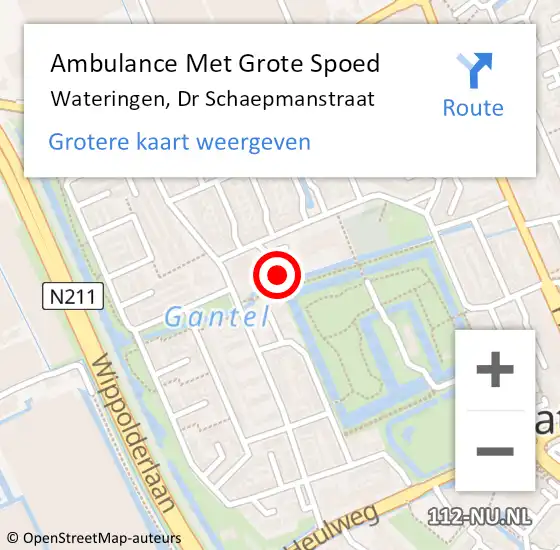 Locatie op kaart van de 112 melding: Ambulance Met Grote Spoed Naar Wateringen, Dr Schaepmanstraat op 15 februari 2024 07:43