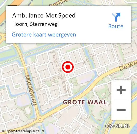 Locatie op kaart van de 112 melding: Ambulance Met Spoed Naar Hoorn, Sterrenweg op 15 februari 2024 08:23