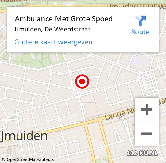 Locatie op kaart van de 112 melding: Ambulance Met Grote Spoed Naar IJmuiden, De Weerdstraat op 15 februari 2024 08:30