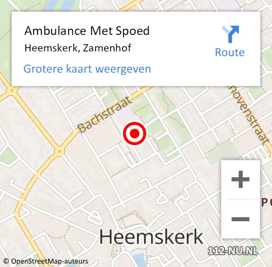 Locatie op kaart van de 112 melding: Ambulance Met Spoed Naar Heemskerk, Zamenhof op 15 februari 2024 08:45