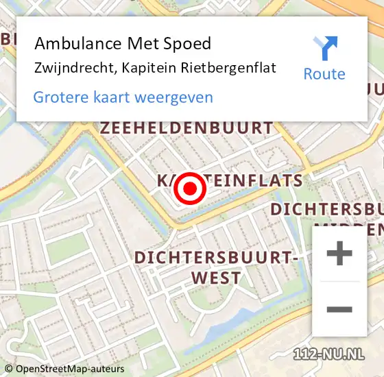 Locatie op kaart van de 112 melding: Ambulance Met Spoed Naar Zwijndrecht, Kapitein Rietbergenflat op 15 februari 2024 08:50