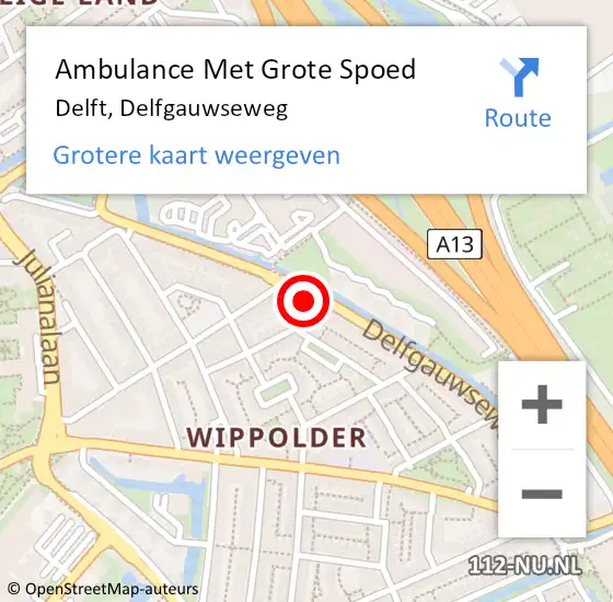 Locatie op kaart van de 112 melding: Ambulance Met Grote Spoed Naar Delft, Delfgauwseweg op 15 februari 2024 08:59