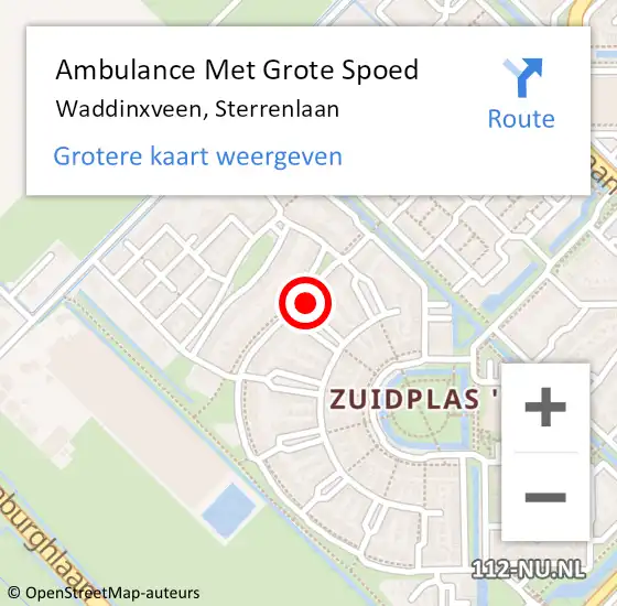 Locatie op kaart van de 112 melding: Ambulance Met Grote Spoed Naar Waddinxveen, Sterrenlaan op 15 februari 2024 09:22