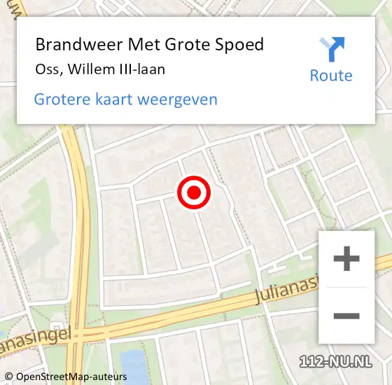 Locatie op kaart van de 112 melding: Brandweer Met Grote Spoed Naar Oss, Willem III-laan op 15 februari 2024 09:28