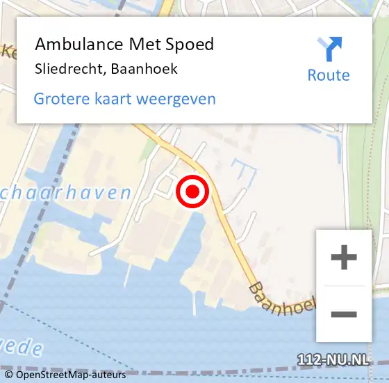Locatie op kaart van de 112 melding: Ambulance Met Spoed Naar Sliedrecht, Baanhoek op 15 februari 2024 09:36