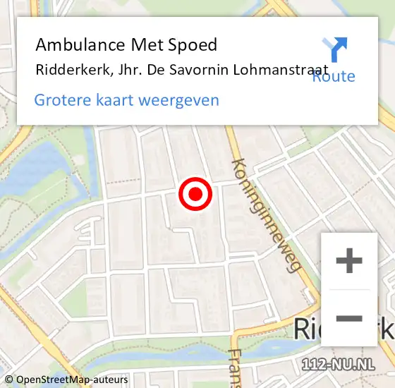 Locatie op kaart van de 112 melding: Ambulance Met Spoed Naar Ridderkerk, Jhr. De Savornin Lohmanstraat op 15 februari 2024 09:54