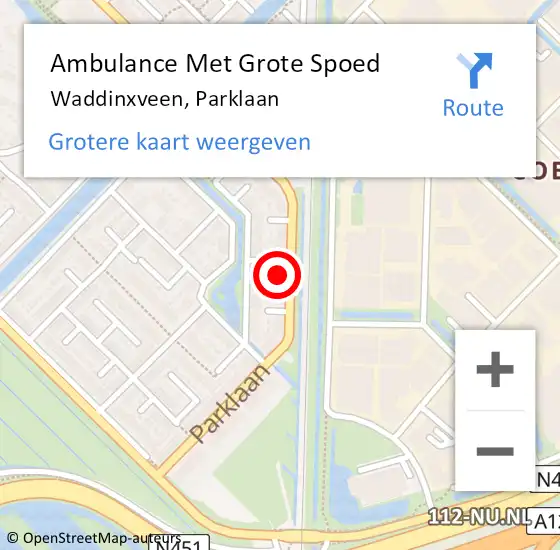 Locatie op kaart van de 112 melding: Ambulance Met Grote Spoed Naar Waddinxveen, Parklaan op 15 februari 2024 09:56