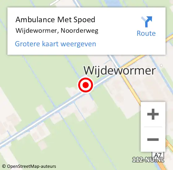 Locatie op kaart van de 112 melding: Ambulance Met Spoed Naar Wijdewormer, Noorderweg op 15 februari 2024 09:56