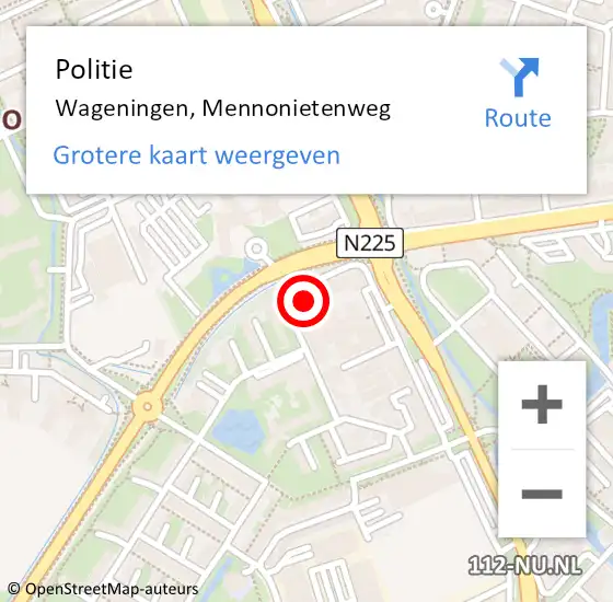 Locatie op kaart van de 112 melding: Politie Wageningen, Mennonietenweg op 15 februari 2024 10:20