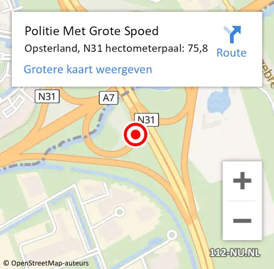 Locatie op kaart van de 112 melding: Politie Met Grote Spoed Naar Opsterland, N31 hectometerpaal: 75,8 op 15 februari 2024 10:46