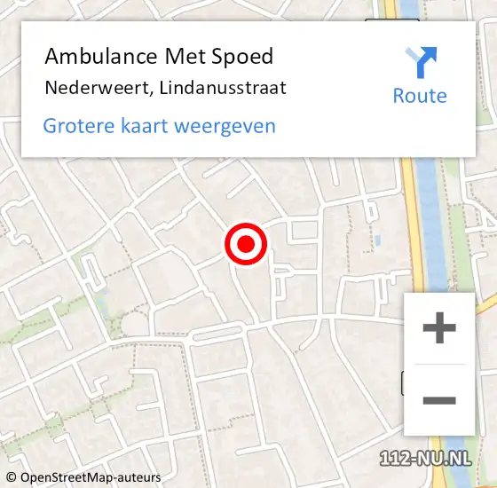 Locatie op kaart van de 112 melding: Ambulance Met Spoed Naar Nederweert, Lindanusstraat op 15 februari 2024 10:47