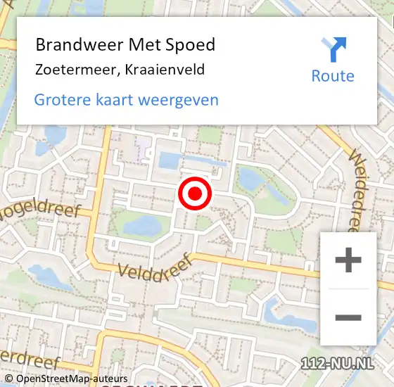 Locatie op kaart van de 112 melding: Brandweer Met Spoed Naar Zoetermeer, Kraaienveld op 15 februari 2024 10:49