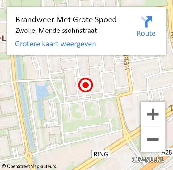 Locatie op kaart van de 112 melding: Brandweer Met Grote Spoed Naar Zwolle, Mendelssohnstraat op 15 februari 2024 11:05