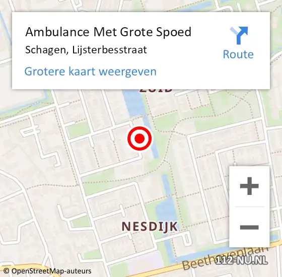 Locatie op kaart van de 112 melding: Ambulance Met Grote Spoed Naar Schagen, Lijsterbesstraat op 15 februari 2024 11:23