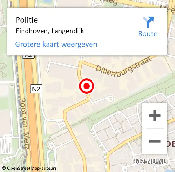 Locatie op kaart van de 112 melding: Politie Eindhoven, Langendijk op 15 februari 2024 11:26