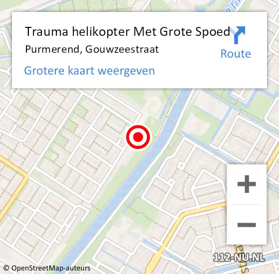 Locatie op kaart van de 112 melding: Trauma helikopter Met Grote Spoed Naar Purmerend, Gouwzeestraat op 15 februari 2024 11:33