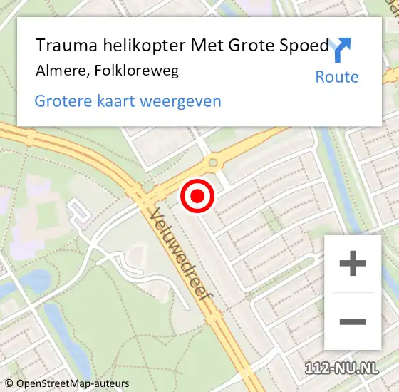 Locatie op kaart van de 112 melding: Trauma helikopter Met Grote Spoed Naar Almere, Folkloreweg op 15 februari 2024 12:03