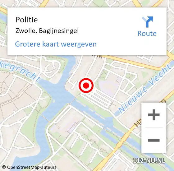 Locatie op kaart van de 112 melding: Politie Zwolle, Bagijnesingel op 15 februari 2024 12:08