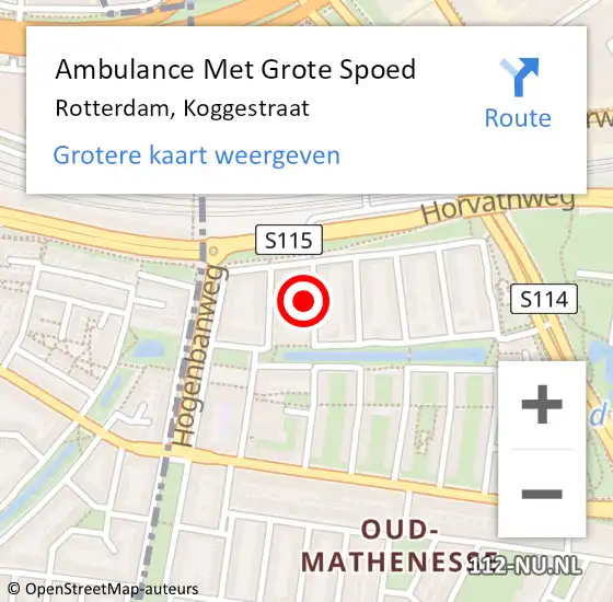 Locatie op kaart van de 112 melding: Ambulance Met Grote Spoed Naar Rotterdam, Koggestraat op 15 februari 2024 12:10