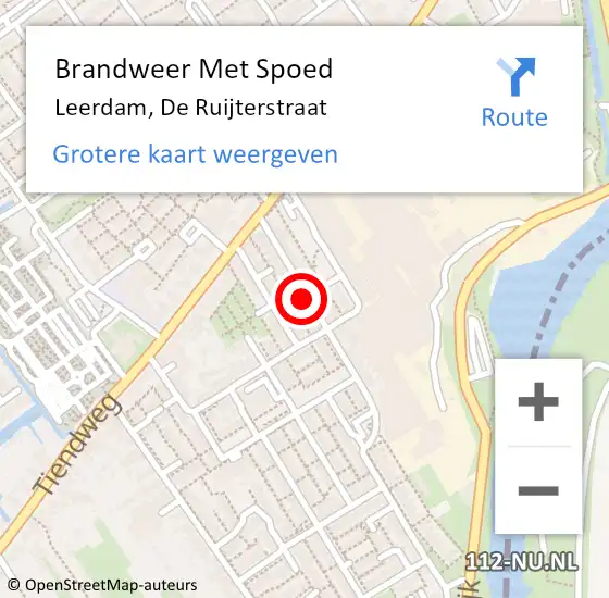 Locatie op kaart van de 112 melding: Brandweer Met Spoed Naar Leerdam, De Ruijterstraat op 15 februari 2024 12:25