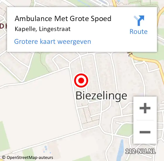 Locatie op kaart van de 112 melding: Ambulance Met Grote Spoed Naar Kapelle, Lingestraat op 15 februari 2024 12:38