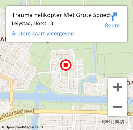 Locatie op kaart van de 112 melding: Trauma helikopter Met Grote Spoed Naar Lelystad, Horst 13 op 15 februari 2024 12:59