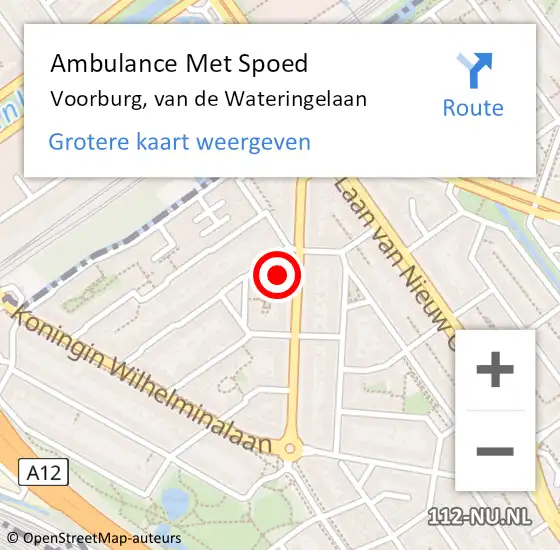 Locatie op kaart van de 112 melding: Ambulance Met Spoed Naar Voorburg, van de Wateringelaan op 15 februari 2024 13:09