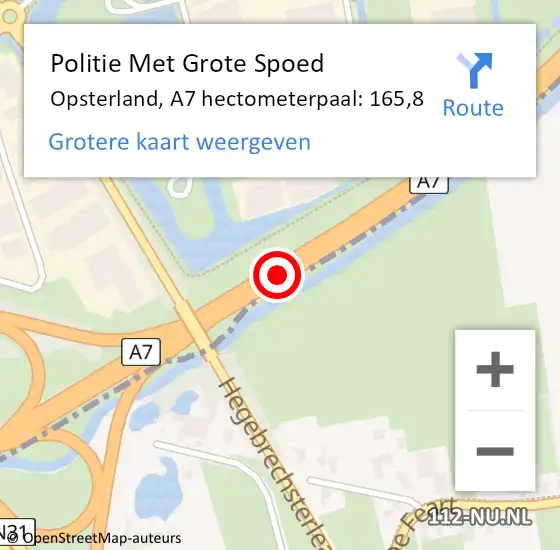 Locatie op kaart van de 112 melding: Politie Met Grote Spoed Naar Opsterland, A7 hectometerpaal: 165,8 op 15 februari 2024 13:23