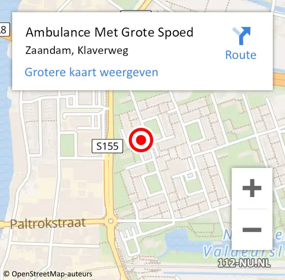 Locatie op kaart van de 112 melding: Ambulance Met Grote Spoed Naar Zaandam, Klaverweg op 15 februari 2024 13:55