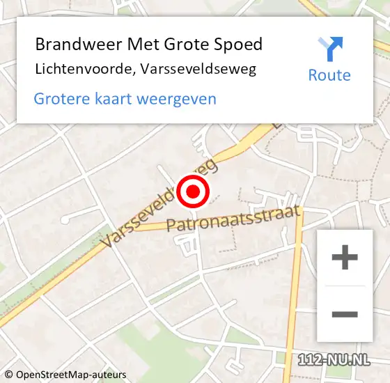 Locatie op kaart van de 112 melding: Brandweer Met Grote Spoed Naar Lichtenvoorde, Varsseveldseweg op 15 februari 2024 14:08