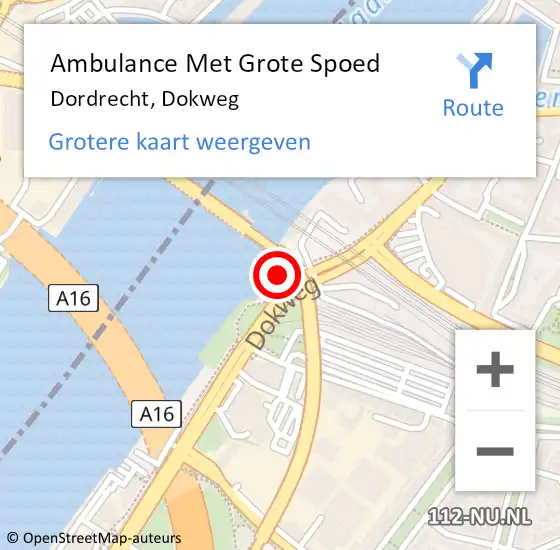 Locatie op kaart van de 112 melding: Ambulance Met Grote Spoed Naar Dordrecht, Dokweg op 15 februari 2024 14:11