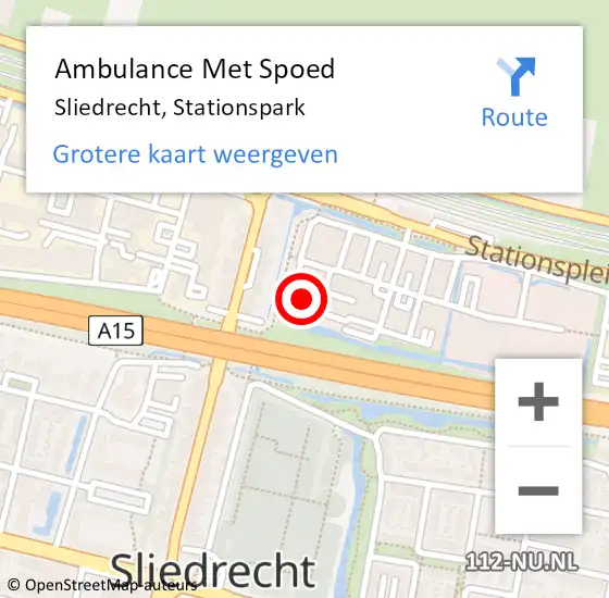 Locatie op kaart van de 112 melding: Ambulance Met Spoed Naar Sliedrecht, Stationspark op 15 februari 2024 14:12