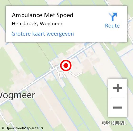 Locatie op kaart van de 112 melding: Ambulance Met Spoed Naar Hensbroek, Wogmeer op 15 februari 2024 14:25