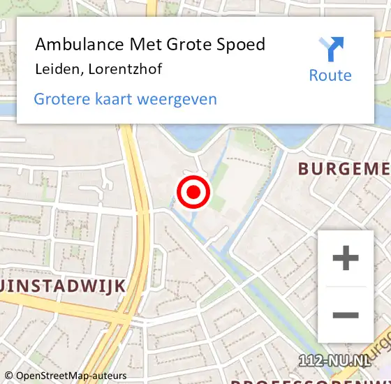 Locatie op kaart van de 112 melding: Ambulance Met Grote Spoed Naar Leiden, Lorentzhof op 15 februari 2024 14:33